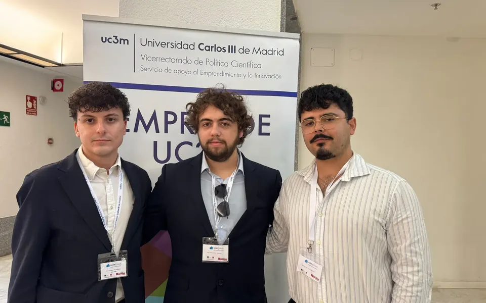 Javier Chaves, Alejandro Cano y Armando Navarro, cofundadores de SilvIA Earth, en el Foro de Inversión Deep Tech UC3M 2026