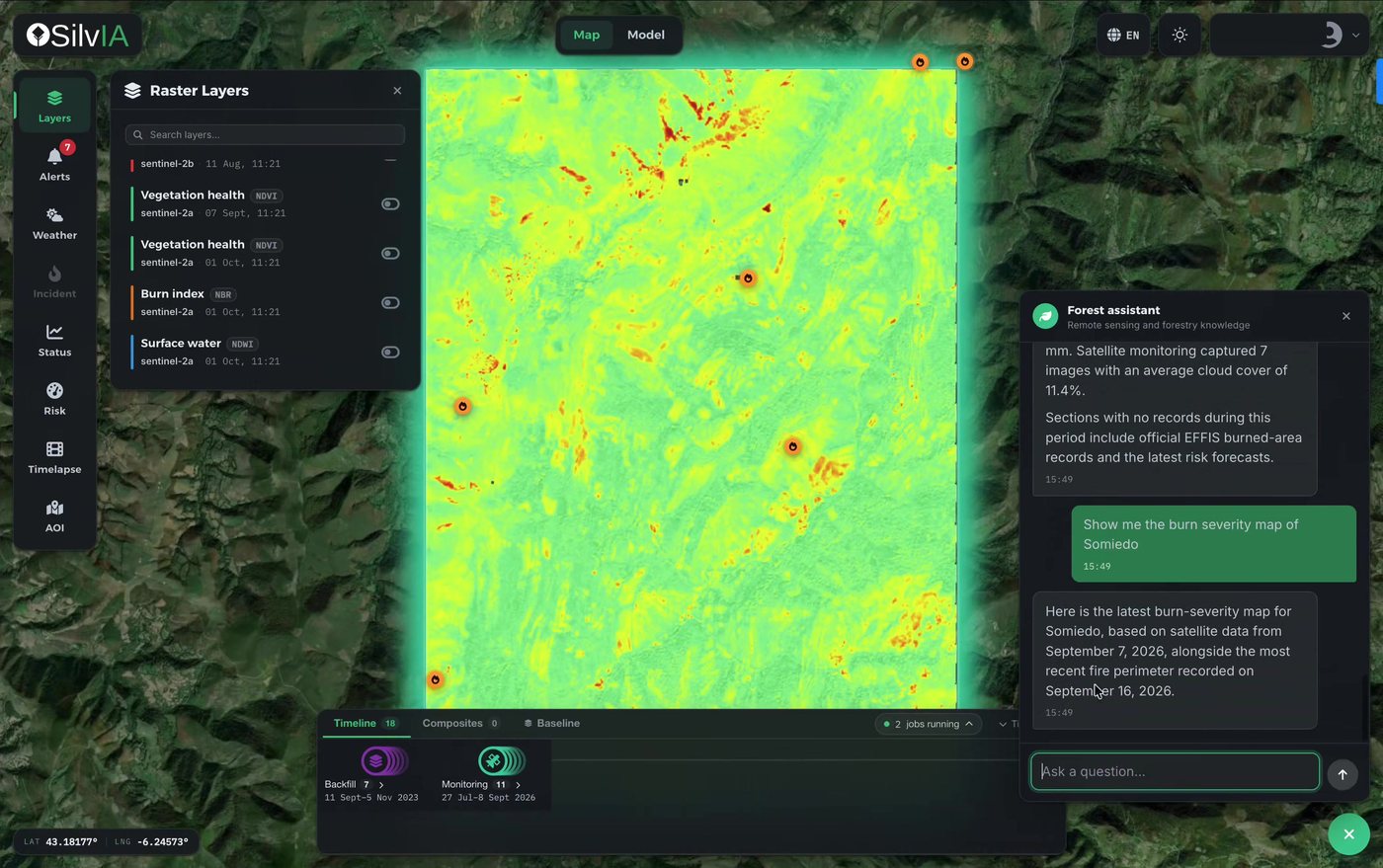 Plataforma SilvIA Earth: el asistente de IA analiza los datos y explica el mapa del territorio