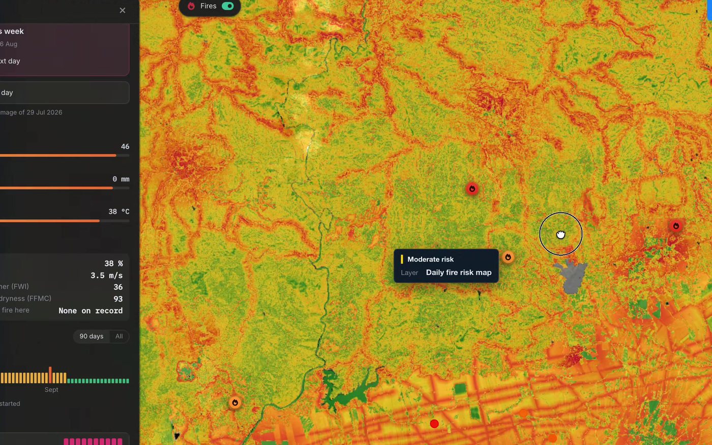 Plataforma SilvIA Earth: mapa diario de riesgo de incendio sobre el territorio
